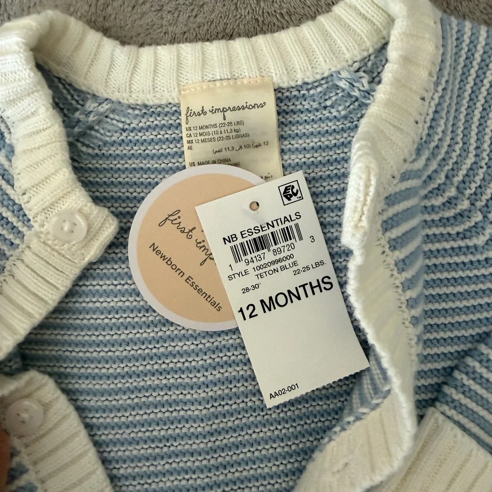 🆕First Impressions Blue and White Striped Footie nwt